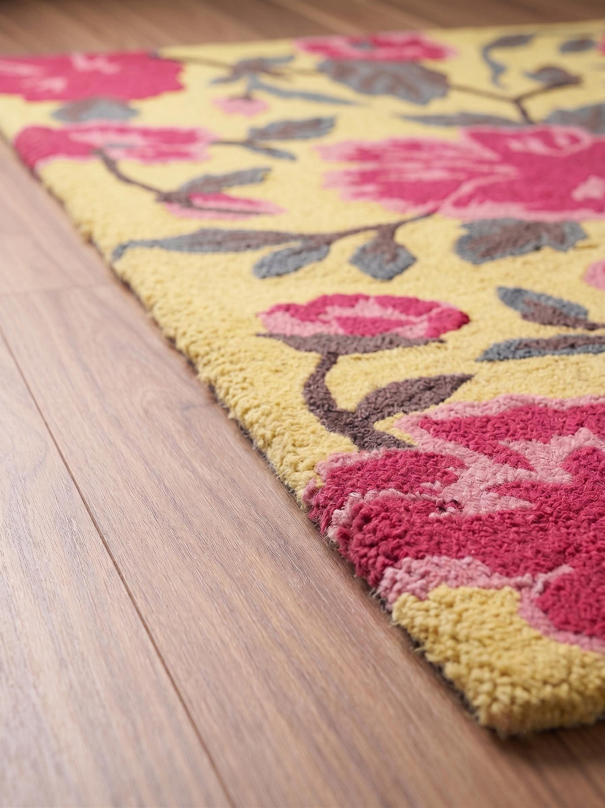 Hand Tufted Floral Wool Rug, Pink Red Botanical Area Carpet
