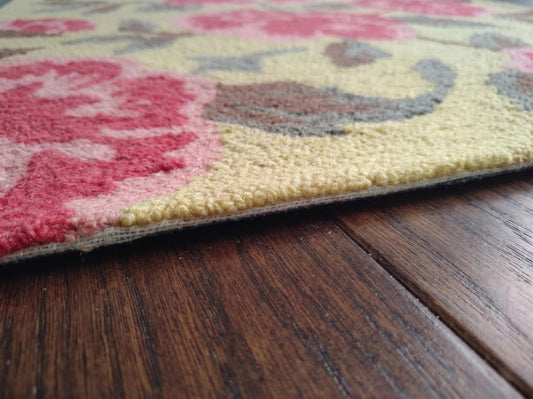 Hand Tufted Floral Wool Rug, Pink Red Botanical Area Carpet