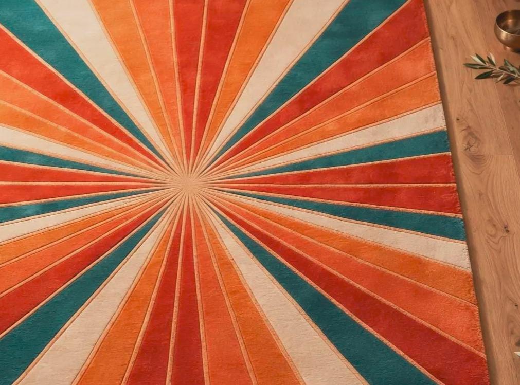 Retro Sunburst Area Rug, Hand Tufted Modern