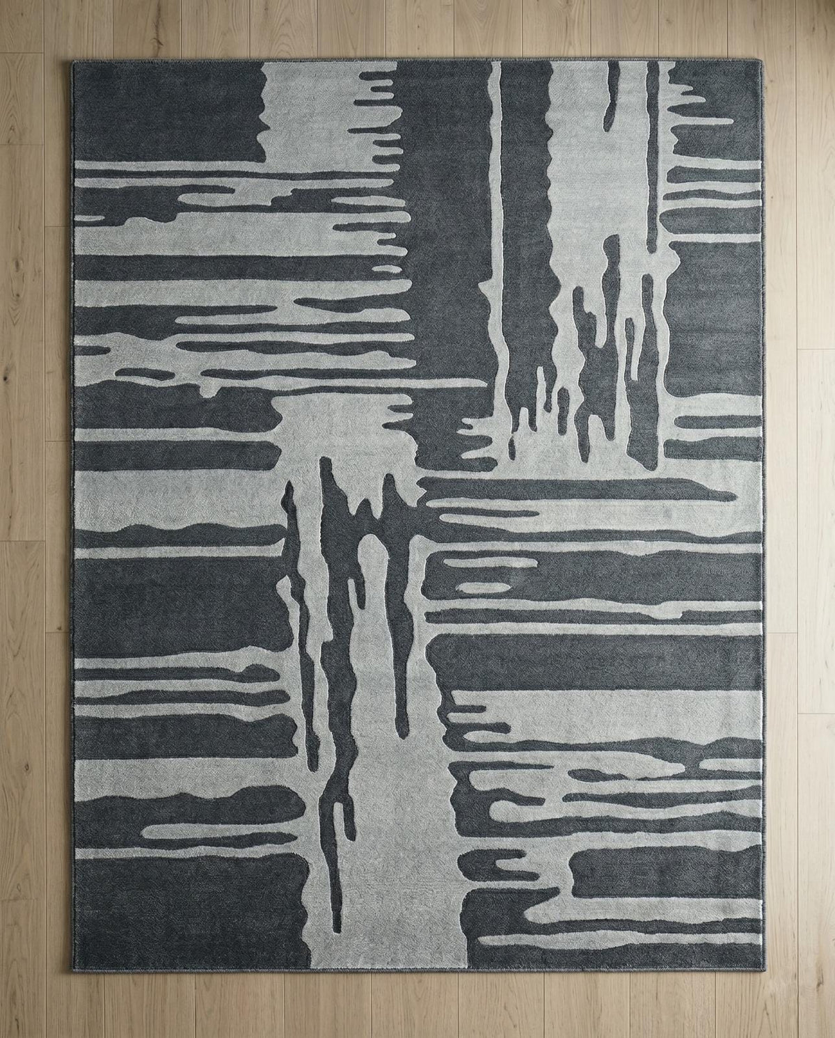 Modern Abstract Black Gray Area Rug, Contemporary Geometric Carpet