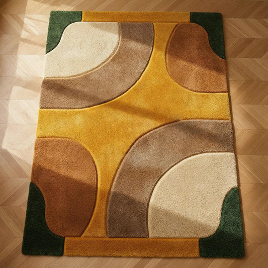 Hand-Tufted Wool Rug – Retro Abstract Sculptural Design