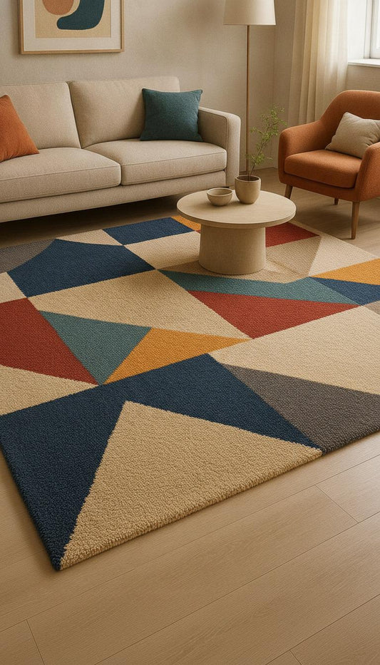 Modern Geometric Tufted Area Rug, Color Block Abstract Living Room Carpe
