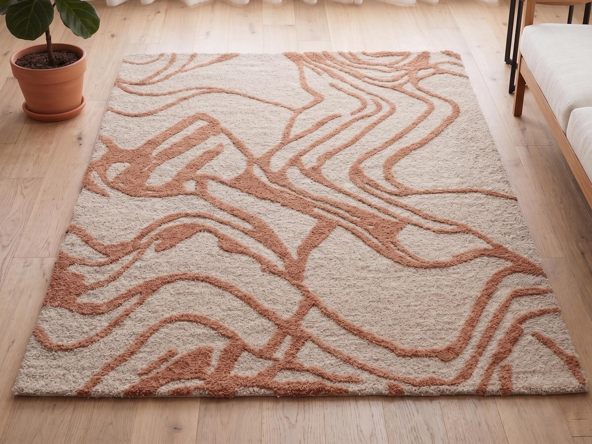 Modern Abstract Ivory & Terracotta Area Rug