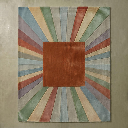 Modern Geometric Sunburst Area Rug, Hand Tufted Wool Carpet
