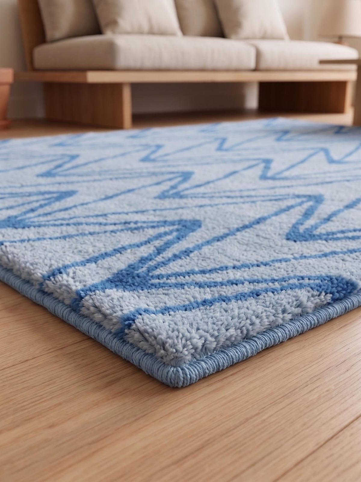 Modern Blue Zigzag Area Rug, Handtufted Geometric Rug