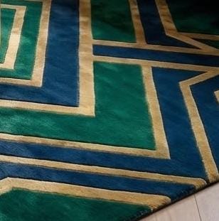 Luxury Emerald Blue Geometric Area Rug, Modern Hand Tufted Wool Carpet