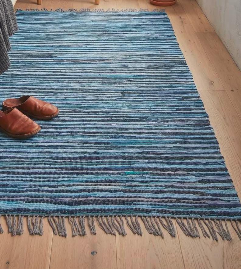 Handwoven Blue Striped Rug