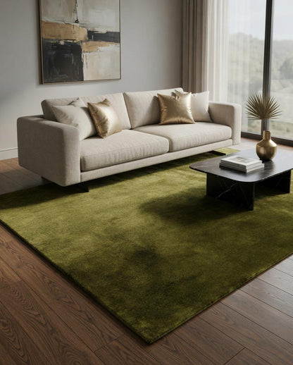 Handloom Wool Rug: Modern Textured Green Area Carpet