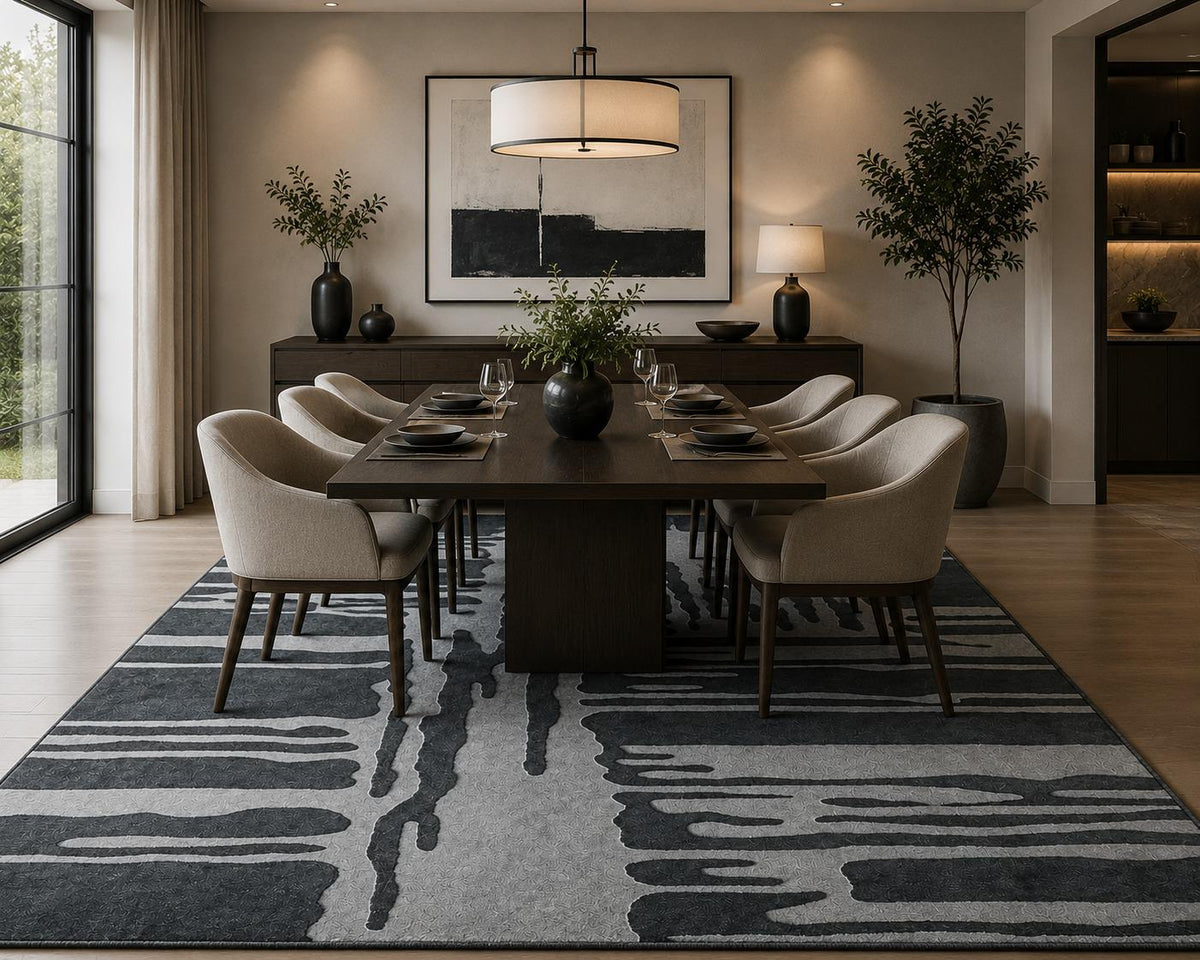 Modern Abstract Black Gray Area Rug, Contemporary Geometric Carpet