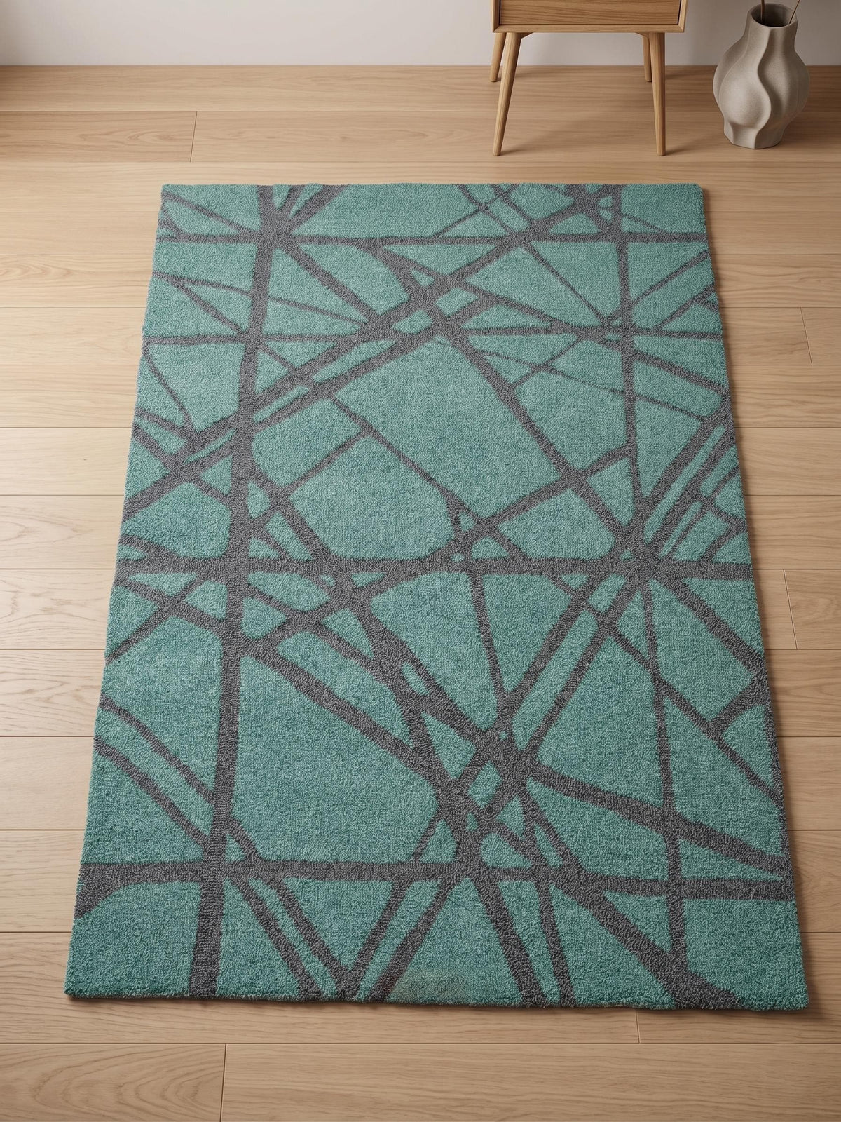 Modern Aqua Blue Area Rug, Abstract Geometric Carpet, Contemporary Bedroom Living Room Floor Decor Rug
