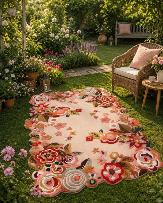 Hand Tufted Floral Area Rug, Botanical Wool Rug