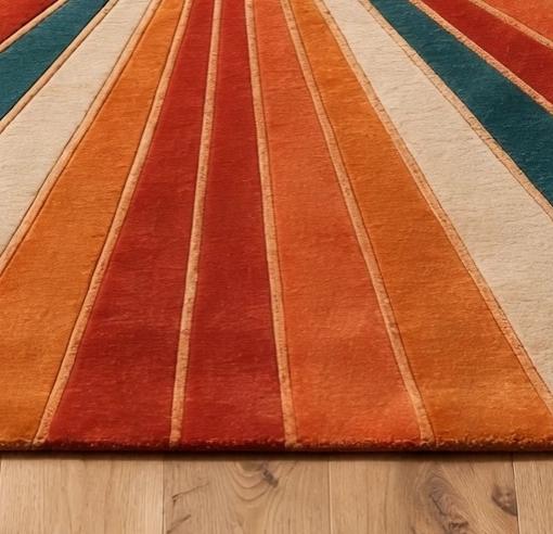 Retro Sunburst Area Rug, Hand Tufted Modern