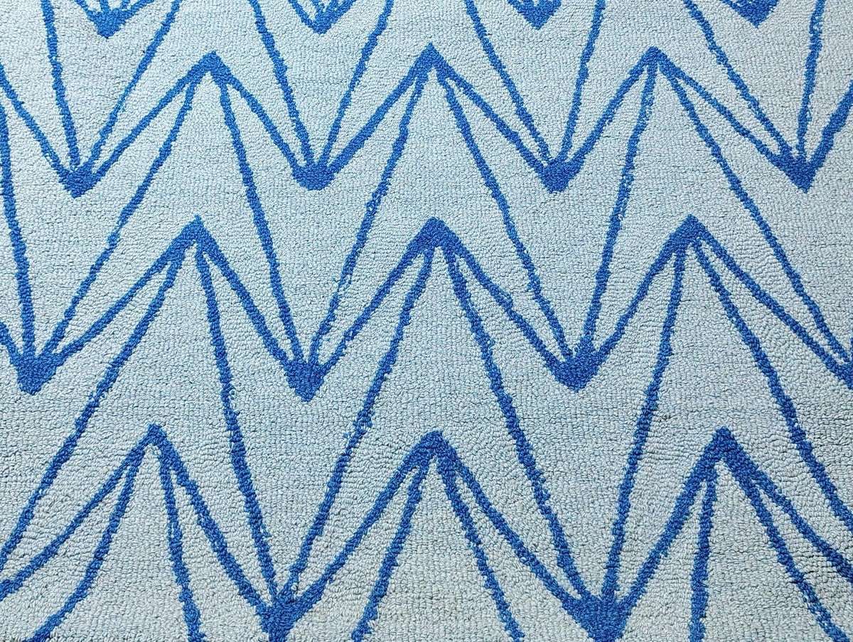 Modern Blue Zigzag Area Rug, Handtufted Geometric Rug