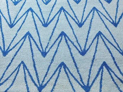 Modern Blue Zigzag Area Rug, Handtufted Geometric Rug
