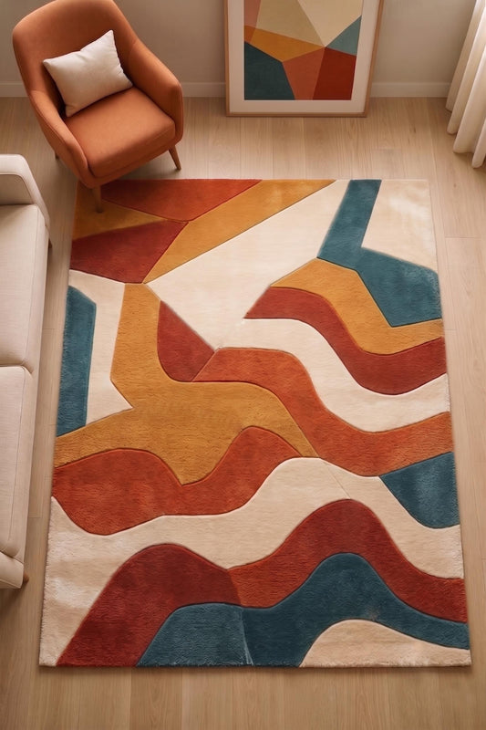 Modern Abstract Geometric Area Rug, Colorful Tufted Living Room Carpet
