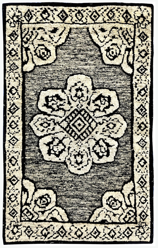 Black Ivory Floral Medallion Area Rug,