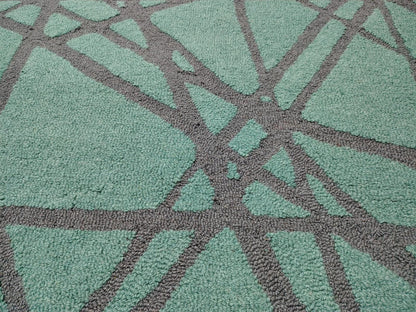 Modern Aqua Blue Area Rug, Abstract Geometric Carpet, Contemporary Bedroom Living Room Floor Decor Rug
