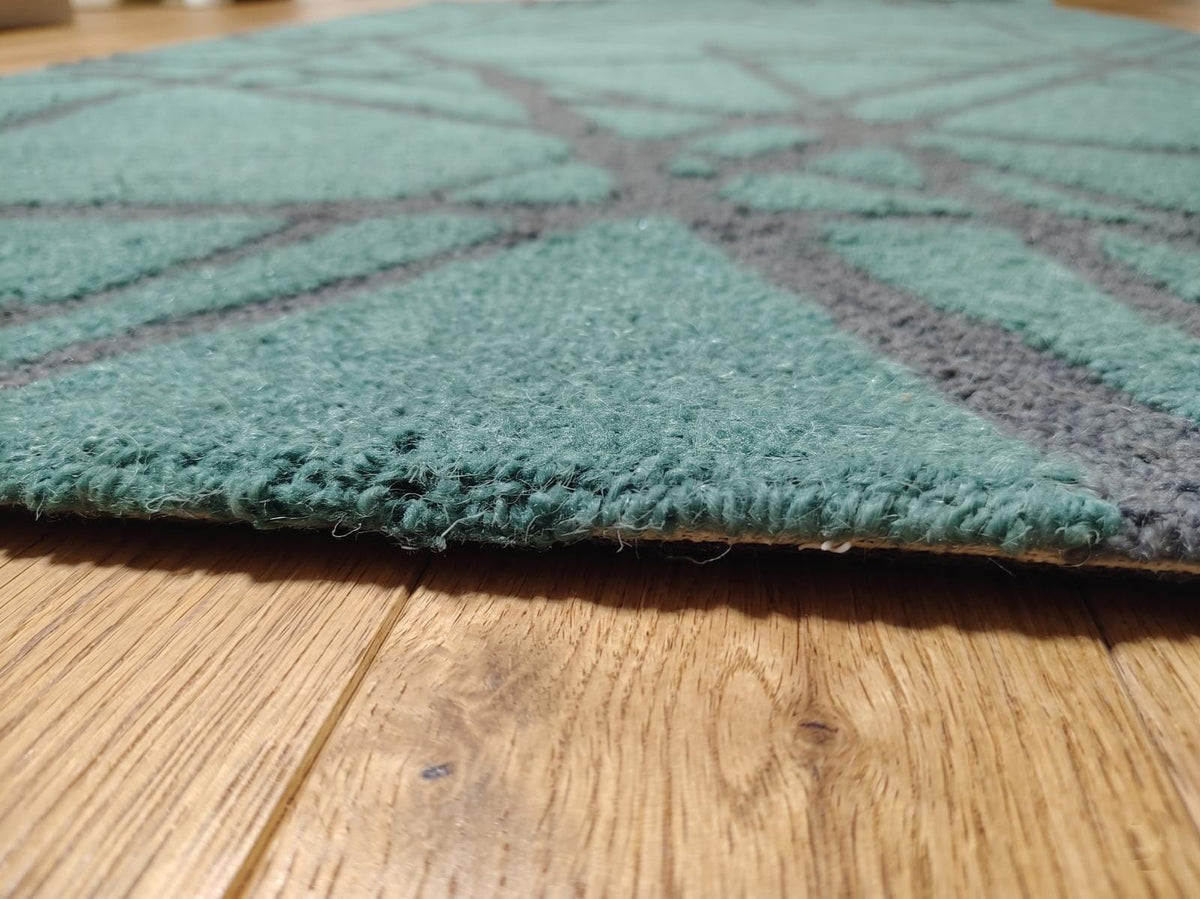 Modern Aqua Blue Area Rug, Abstract Geometric Carpet, Contemporary Bedroom Living Room Floor Decor Rug