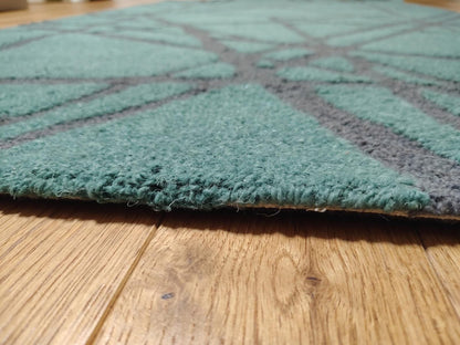 Modern Aqua Blue Area Rug, Abstract Geometric Carpet, Contemporary Bedroom Living Room Floor Decor Rug