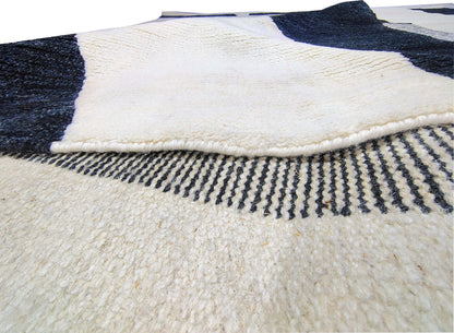Hand Knoted Wool Rug, Modern Black Ivory