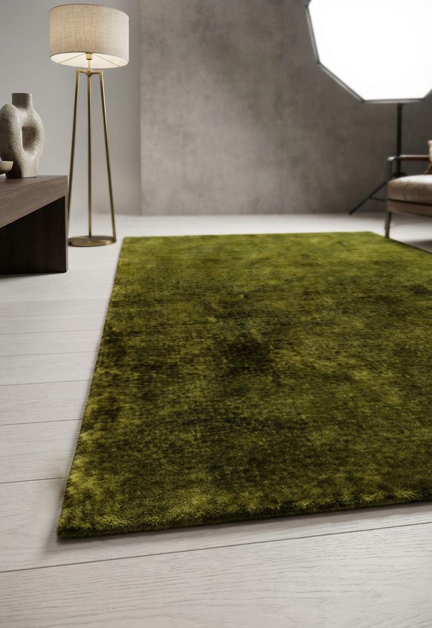 Handloom Wool Rug: Modern Textured Green Area Carpet