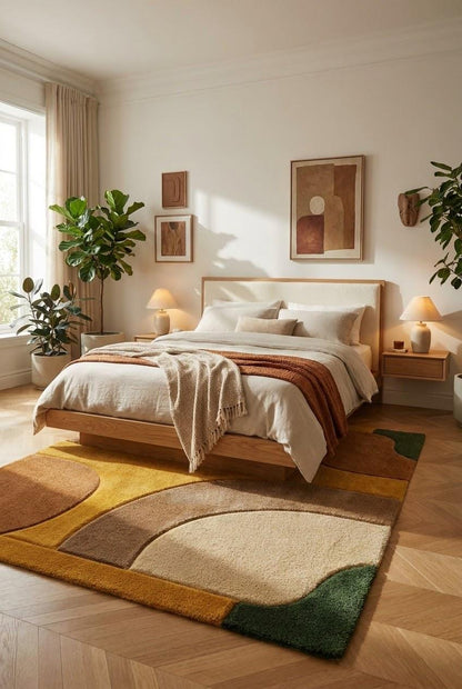 Hand-Tufted Wool Rug – Retro Abstract Sculptural Design