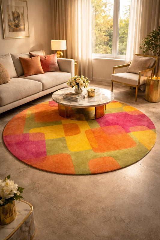 Colorful Round Area Rug, Modern Abstract Geometric Rug