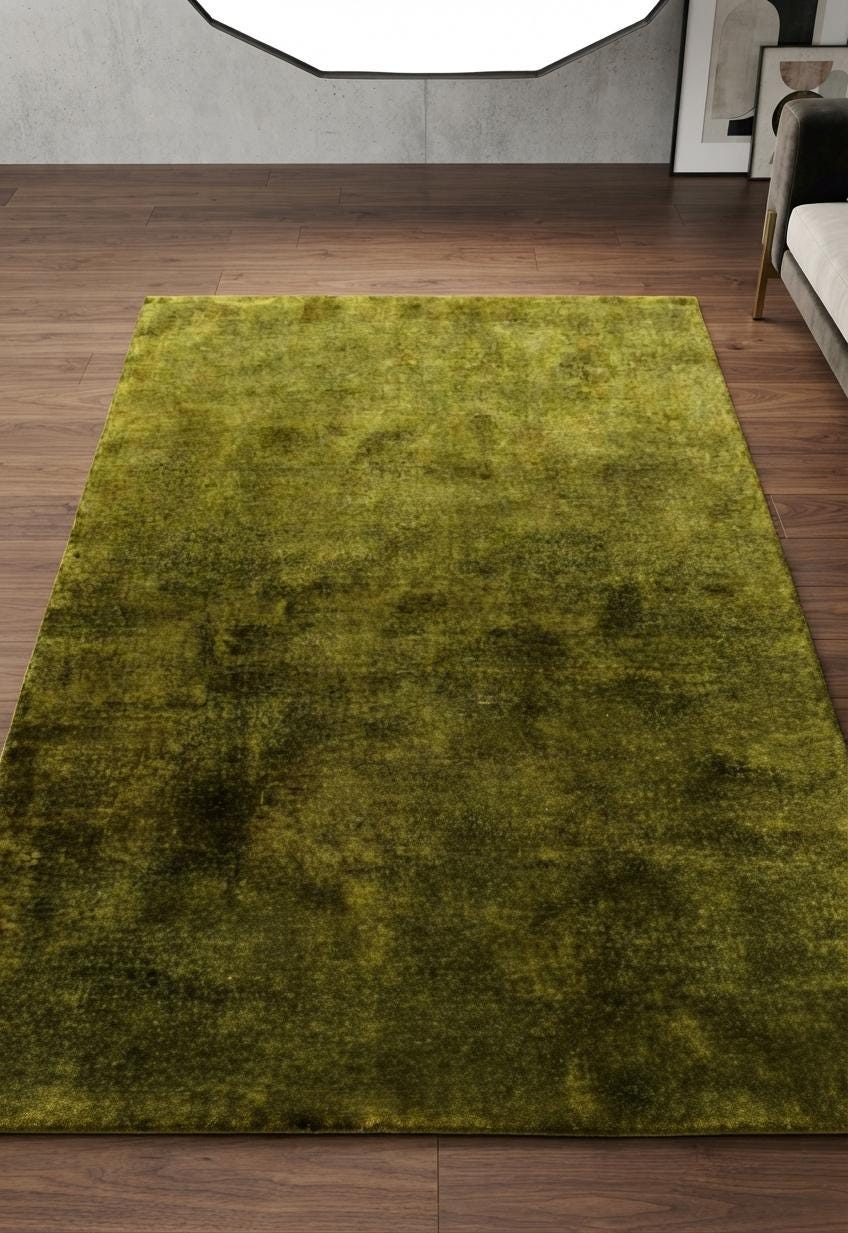 Handloom Wool Rug: Modern Textured Green Area Carpet