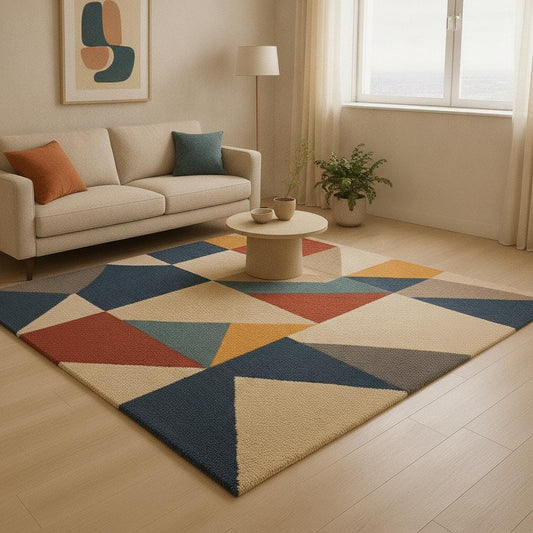 Modern Geometric Tufted Area Rug, Color Block Abstract Living Room Carpe