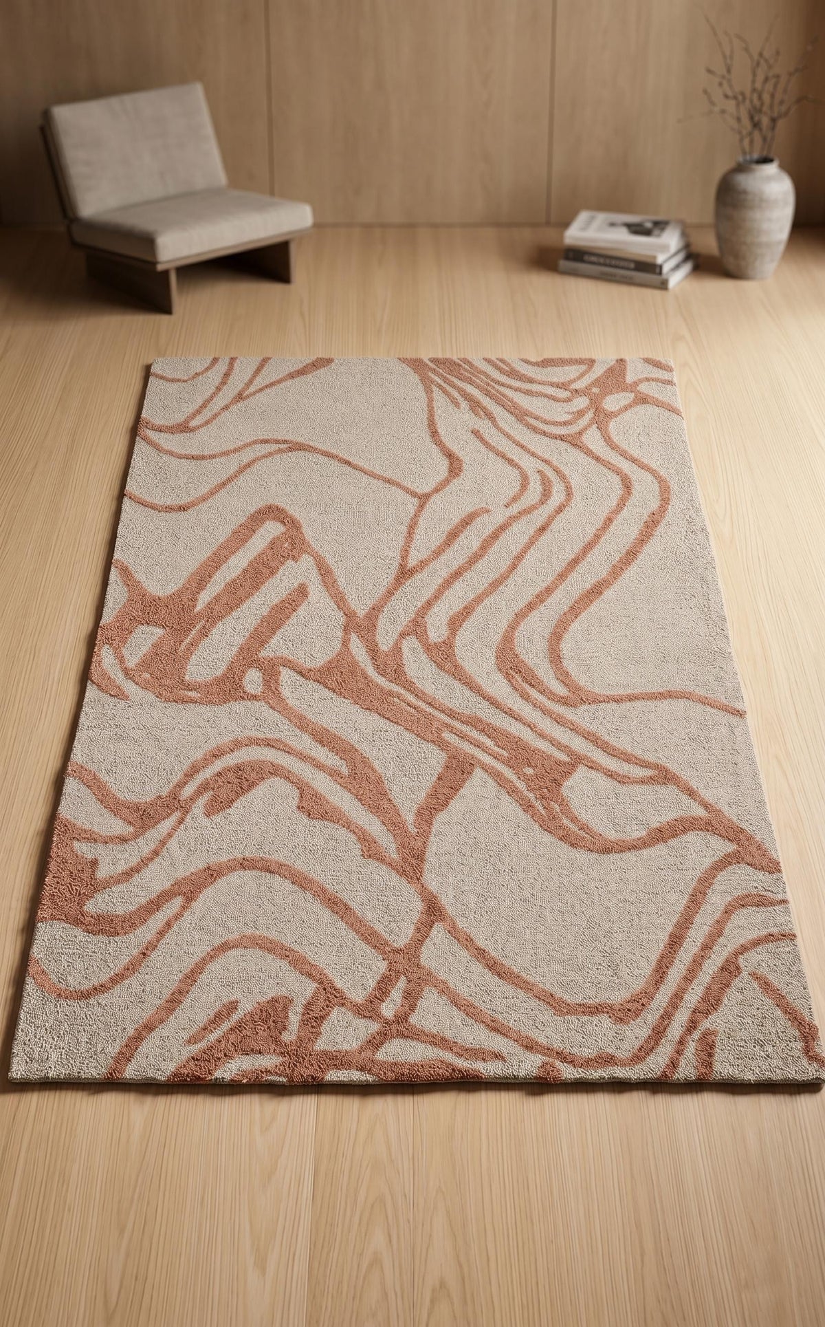 Modern Abstract Ivory & Terracotta Area Rug