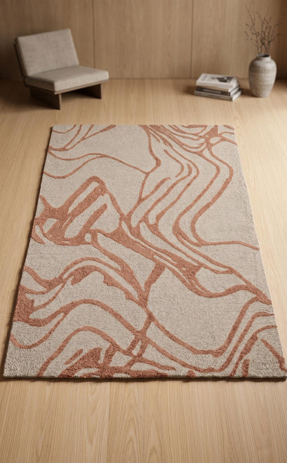 Modern Abstract Ivory & Terracotta Area Rug
