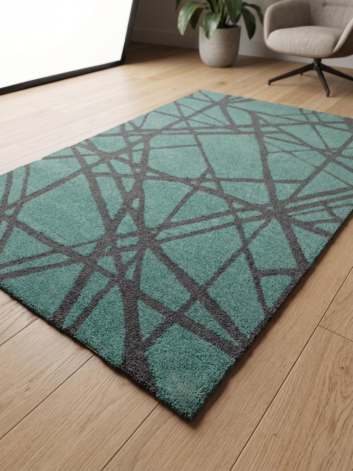 Modern Aqua Blue Area Rug, Abstract Geometric Carpet, Contemporary Bedroom Living Room Floor Decor Rug