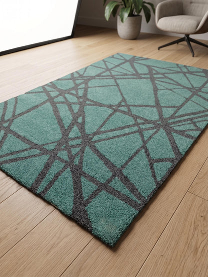 Modern Aqua Blue Area Rug, Abstract Geometric Carpet, Contemporary Bedroom Living Room Floor Decor Rug