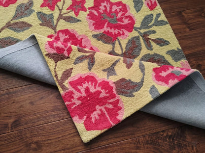 Hand Tufted Floral Wool Rug, Pink Red Botanical Area Carpet
