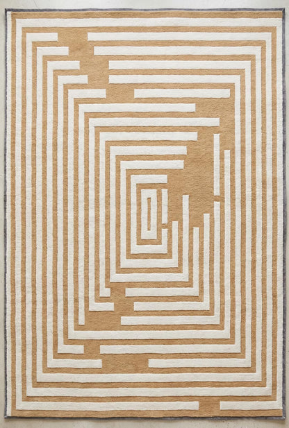 Elegant Geometric Tufted Rug, Beige Cream Maze Pattern Area Rugs