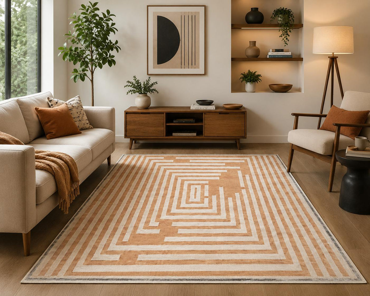 Elegant Geometric Tufted Rug, Beige Cream Maze Pattern Area Rugs