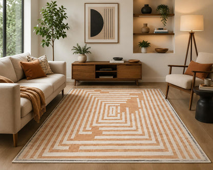 Elegant Geometric Tufted Rug, Beige Cream Maze Pattern Area Rugs