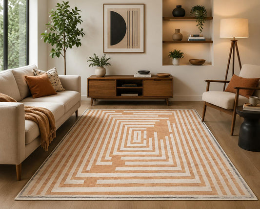 Elegant Geometric Tufted Rug, Beige Cream Maze Pattern Area Rugs