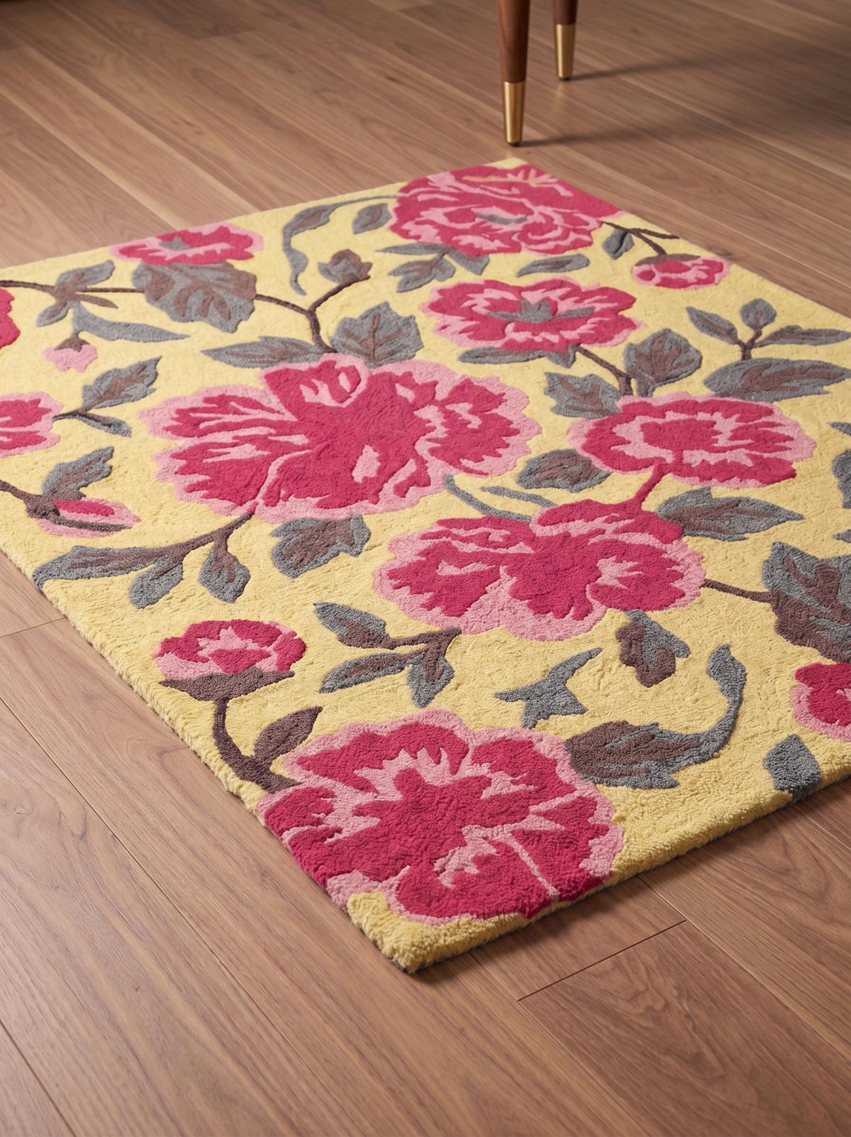 Hand Tufted Floral Wool Rug, Pink Red Botanical Area Carpet