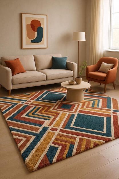 Hand Tufted Geometric Wool Viscose Rug