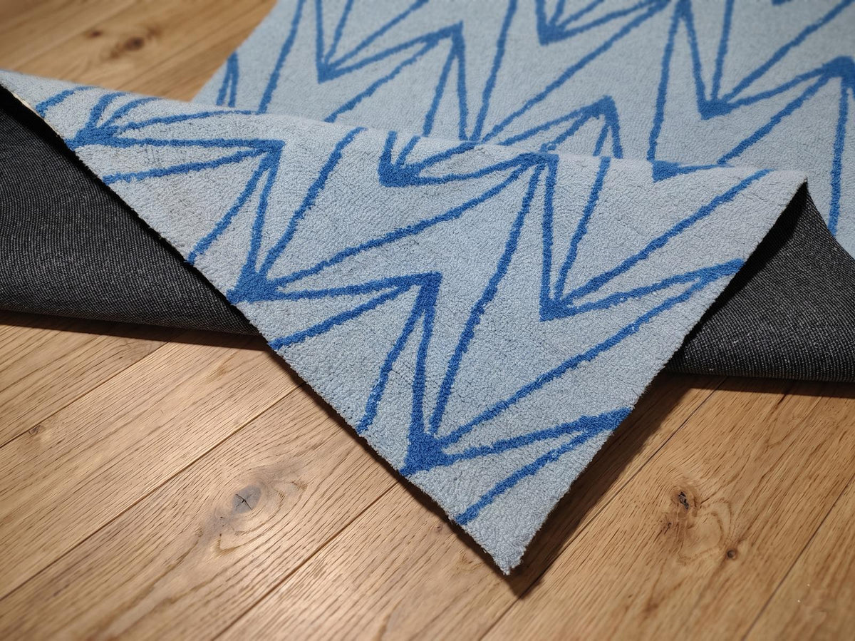 Modern Blue Zigzag Area Rug, Handtufted Geometric Rug