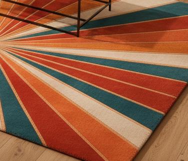Retro Sunburst Area Rug, Hand Tufted Modern