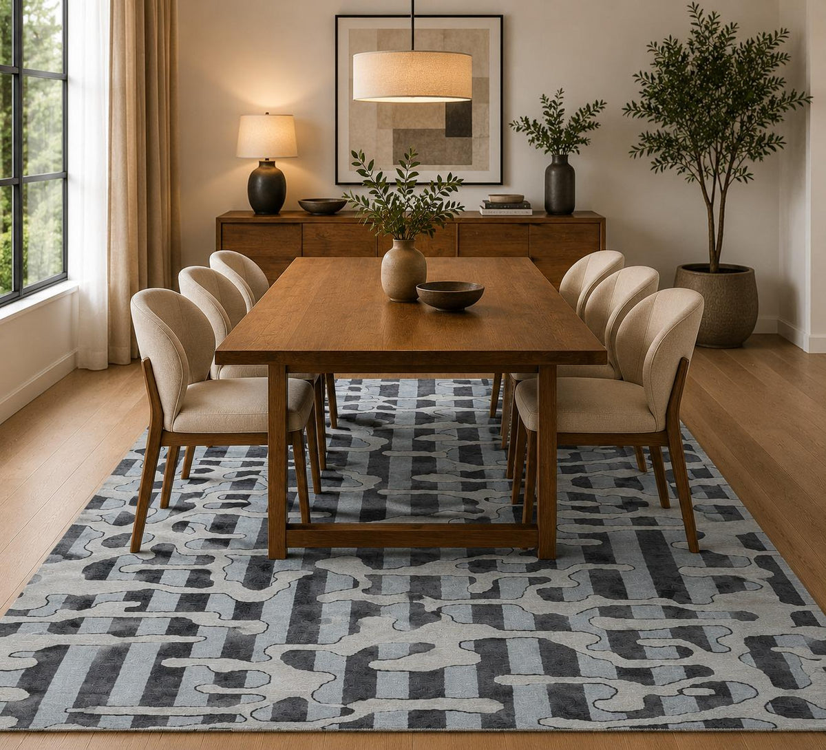Modern Abstract Geometric Area Rug, Hand Tufted