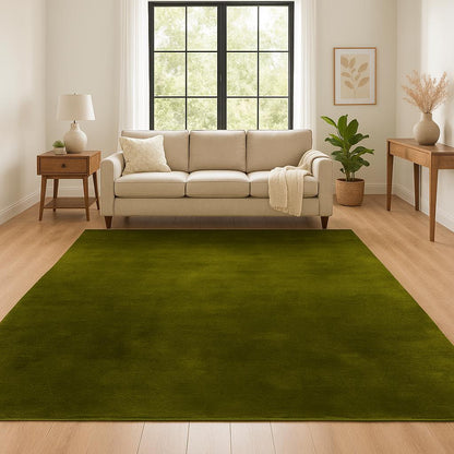 Handloom Wool Rug: Modern Textured Green Area Carpet