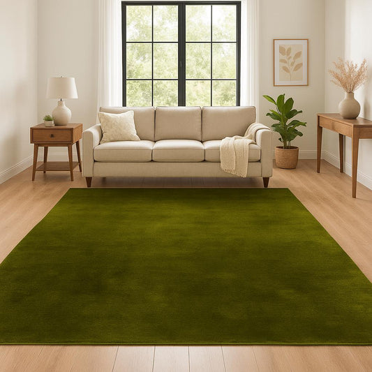 Handloom Wool Rug: Modern Textured Green Area Carpet