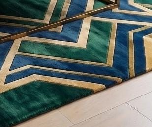 Luxury Emerald Blue Geometric Area Rug, Modern Hand Tufted Wool Carpet