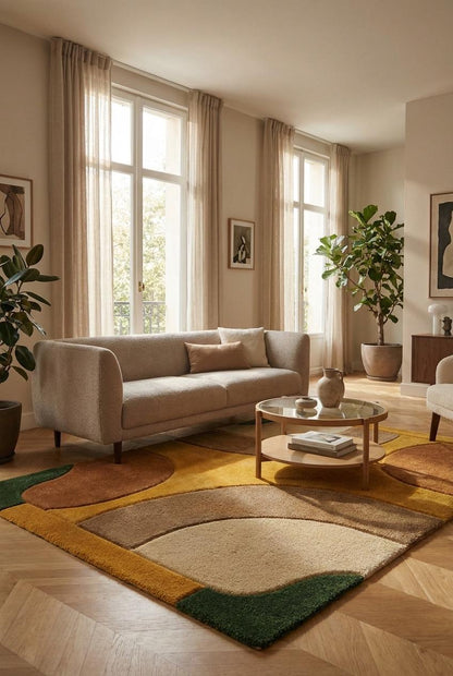 Hand-Tufted Wool Rug – Retro Abstract Sculptural Design