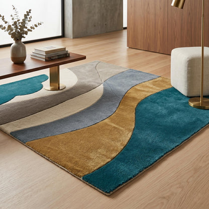 Abstract Hand Tufted Rug Modern Wave Area Rug