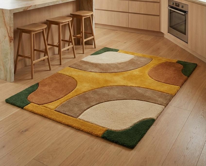 Hand-Tufted Wool Rug – Retro Abstract Sculptural Design