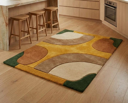 Hand-Tufted Wool Rug – Retro Abstract Sculptural Design
